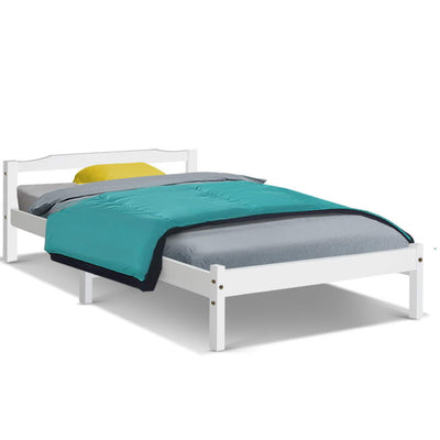 Artiss Single Size Wooden Bed Frame Mattress Base Timber Platform White_34972