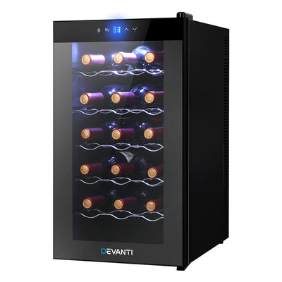 Devanti Wine Cooler 18 Bottles Glass Door Beverage Cooler Thermoelectric Fridge Black_34979