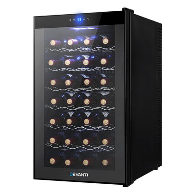 Devanti Wine Cooler 28 Bottles Glass Door Beverage Cooler Thermoelectric Fridge Black_34980