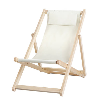 Gardeon Outdoor Chairs Sun Lounge Deck Beach Chair Folding Wooden Patio Furniture Beige_32370